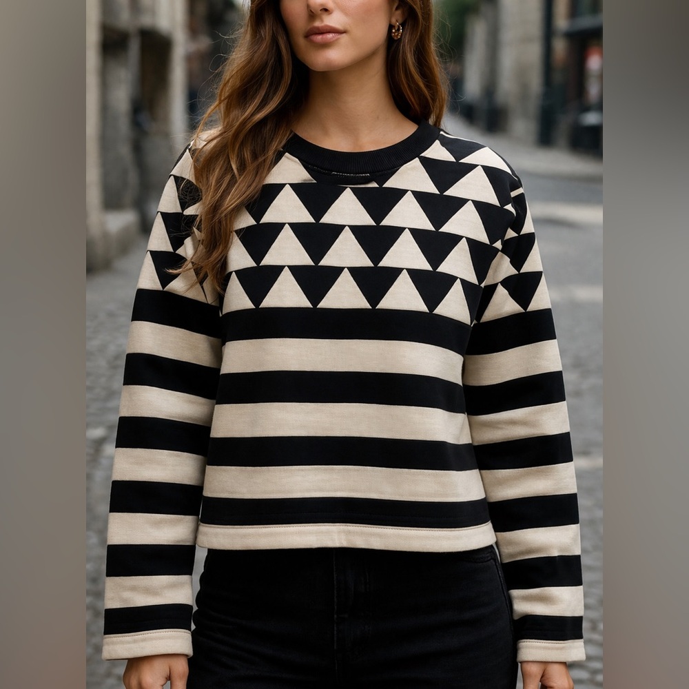 Valentino Spa Black & Cream Geometric Stripe Sweatshirt sweater L